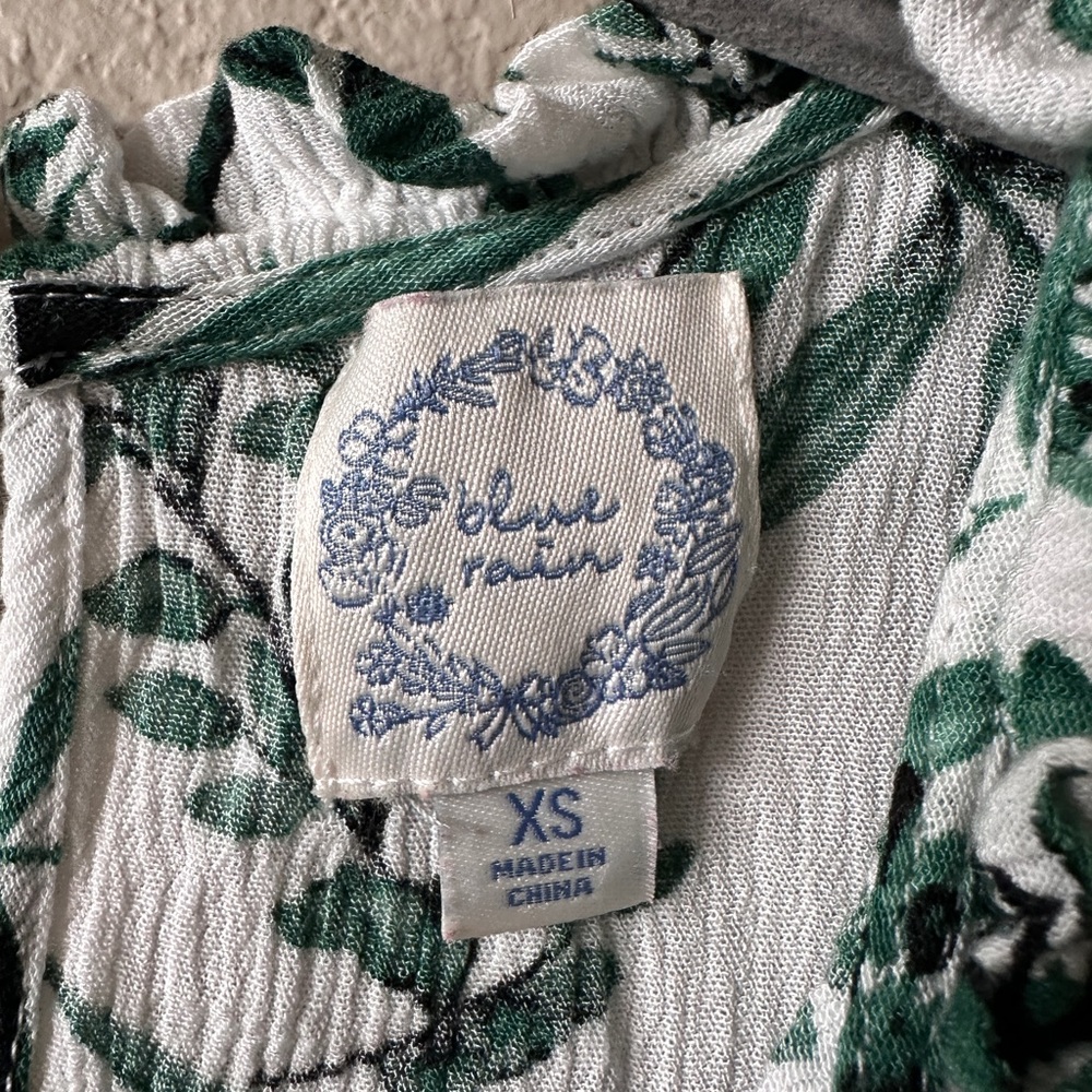 Blue Rain Green Leaf Pattern Romper - image 3